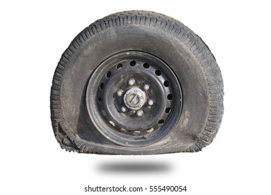 Flat Tire Separated From The Background White Background.