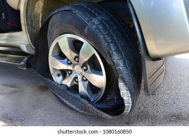 flat tires from accident, flat tires, old tires, Close up Flat tire and old car. - Shutterstock ID 1080160850