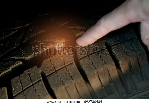 Flat tires, nail in tire\
tread\
