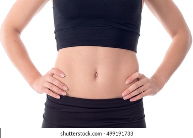 Flat Tummy Beautiful Young Athletic Girl And Hands On Side