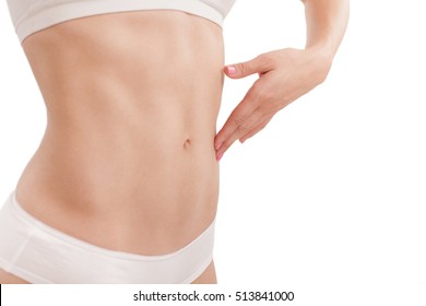 Flat Tummy Thin Girl Isolated On White.