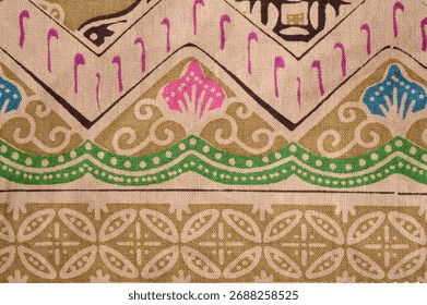 Flat view of batik patterns on soft fabric. Beautiful floral seamless pattern on fabric. fabric design and background.