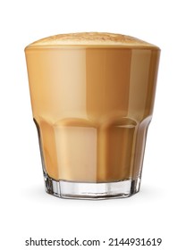 Flat White Coffee In A Transparent Glass Isolated On White Background.