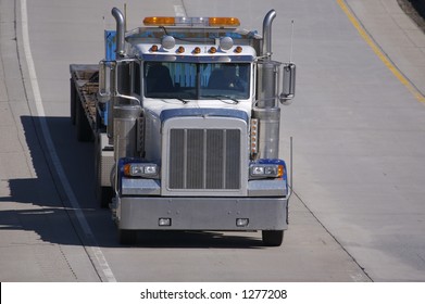 Flatbed Semi Truck Front View