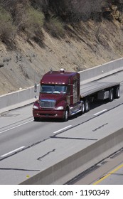 Flatbed Semi Truck On The Highway