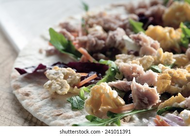 Flatbread With Tuna Eggs And Lettuce Typical Italian Food In Northern Italy