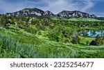 Flatirons near Boulder Colorado as viewed across Viele Lake