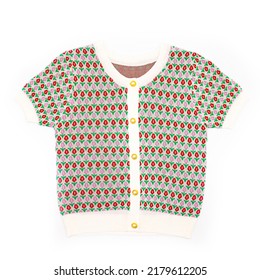 Flatlay Square Frame Pink And Red Tulip Pattern On Short Sleeve T Shirt Cardigan For Women Show With White Background. 