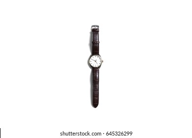 Flatlay Vintage Watch With Natural Shadow On White Background, TIFF File Including  Shadow Layer, Transparent Background.