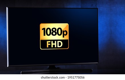A flat-screen TV set displaying a 1080p FHD icon