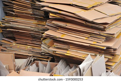 Flattened Cardboard Boxes Being Recycled