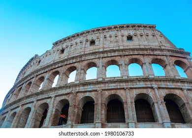 Flavian Amphitheatre In Rome . Famous Building From Roman Empire . Colosseum On The Palatine Hill