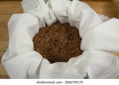 Flax seeds in a container filled with cloth
