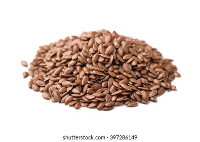 Flax seeds heap isolated on white