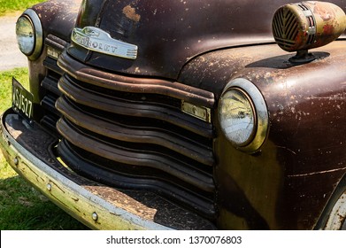 Fleet, Hampshire, UK – June 05 2016: The Front Of A 1957 Chevrolet 3100 Pickup Truck On Display At A Car Show