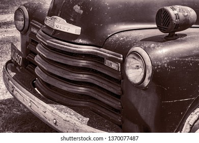 Fleet, Hampshire, UK – June 05 2016: The Front Of A 1957 Chevrolet 3100 Pickup Truck On Display At A Car Show