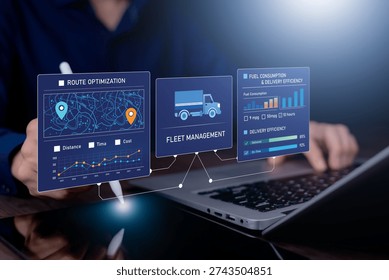 Fleet management and logistics analytics dashboard concept showing route optimization, delivery efficiency and transportation performance monitoring using digital supply chain technology. - Powered by Shutterstock - Get 15% off with code: PIKWIZARD15