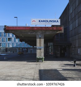 FLEMINGSBERG, HUDDINGE, SWEDEN - MARCH 30, 2018: The Main Entrance To Karolinska Universitetssjukhuset (university Hospital) In Flemingsberg, Sweden