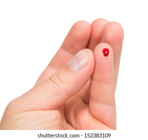 Flesh blood wound from diabetes patient finger to make glucose level blood test isolated on a white background