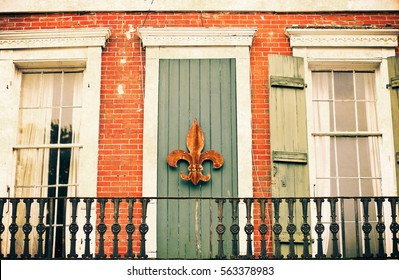 A Fleur De Lis Symbol On A Door In The French Quarter Of New Orleans, Louisiana