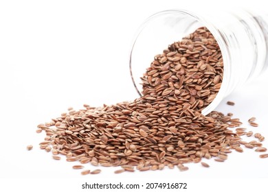 Flex Seeds On White Background. Healthy Food Concept.