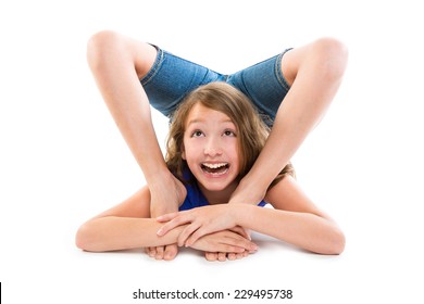 Flexible Contortionist Kid Girl Playing Happy On White Background