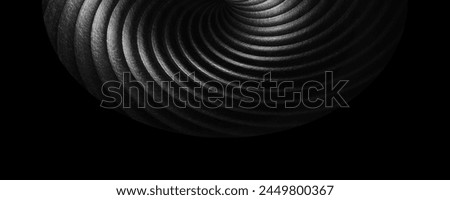 Flexible corrugated pipe. Close-up photo with spiral architecture. Abstract modern industry or technology object. Geometric background with distorted structure of multiple rings. Deformation of volute