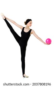 Flexible Slim Girl Doing Swallow Exercise With Ball