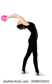 Flexible Slim Girl Doing Swallow Exercise With Ball