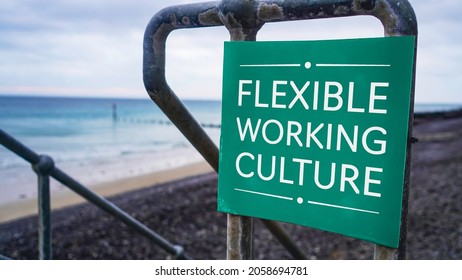 Flexible Working Culture Sign In A Beach Setting