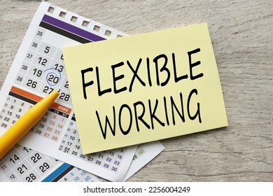 Flexible working policy concept. yellow sticker on calendar pages. sticker text - Shutterstock ID 2256004249