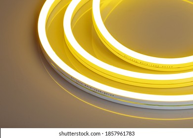 Flexible Yellow Led Neon Decor Christmas Light On Black Backgroung.