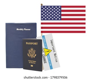 Flight Cancellation Notice With US Passport And Monthly Planner