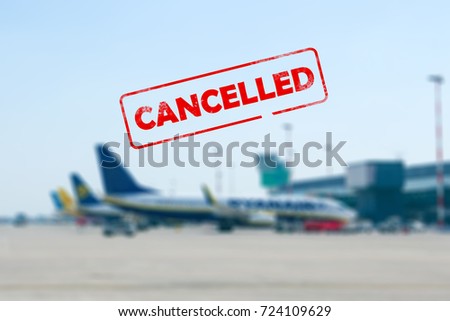 Flight cancelled, airplanes waiting at the airport