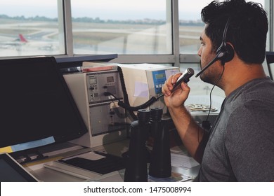 Flight Controller Working In The Flight Control Tower.