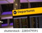 Flight information, arrival and departure board at Heathrow Airport in London, England