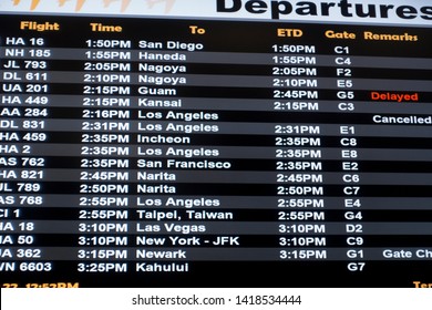 Flight Schedule Displayed On Electric Bulletin Stock Photo Edit Now 1418534444