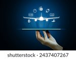 Flight ticket booking concept with a person using a smartphone