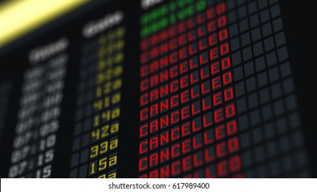 Flights canceled or delayed on information board, terrorism threat at airport
 - Shutterstock ID 617989400