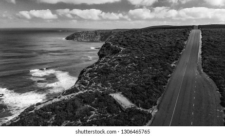 Flinders Chase National Park, Kangaroo Island. Aerial View Of Coastline And Road.