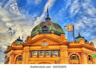 Flinders Street railway station, an iconic building of Melbourne - Australia, Victoria. Built in 1909