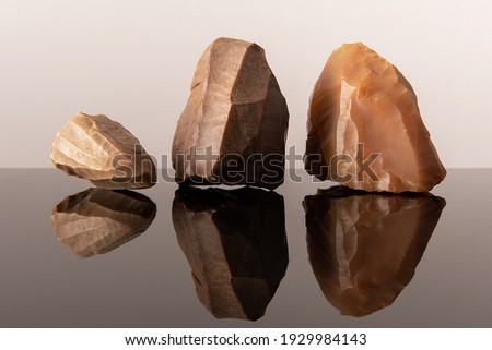 Flint cores from the stone age. From the Paleolithic period and Acheulean culture. Sahara desert.