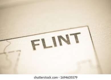 Flint. Michigan. USA On A Geography Map.