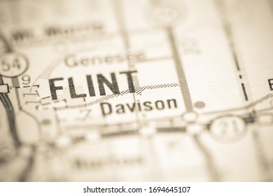 Flint. Michigan. USA On A Geography Map.