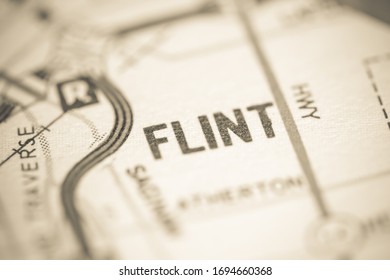 Flint. Michigan. USA On A Geography Map.