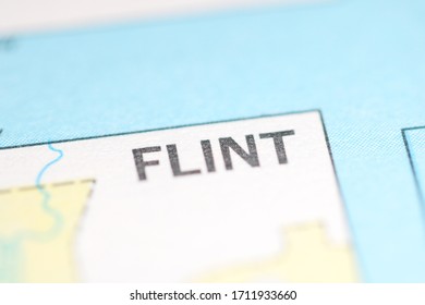 Flint. Michigan. USA On A Geography Map.