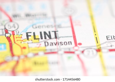 Flint. Michigan. USA On A Geography Map.