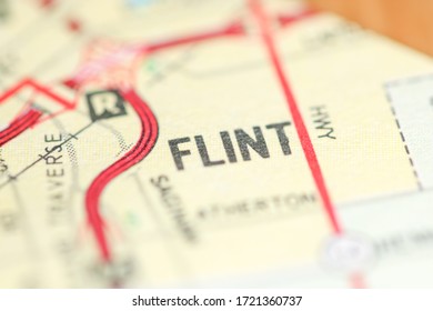 Flint. Michigan. USA On A Geography Map.