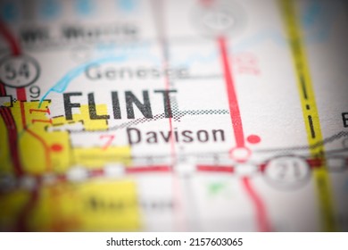 Flint. Michigan. USA On A Geography Map.