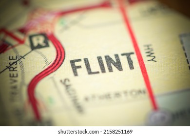 Flint. Michigan. USA On A Geography Map.